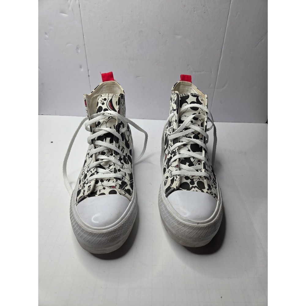 Disney Mickey Mouse High Top Canvas Sneakers Womens Size 7 White‎ Black Red 5240